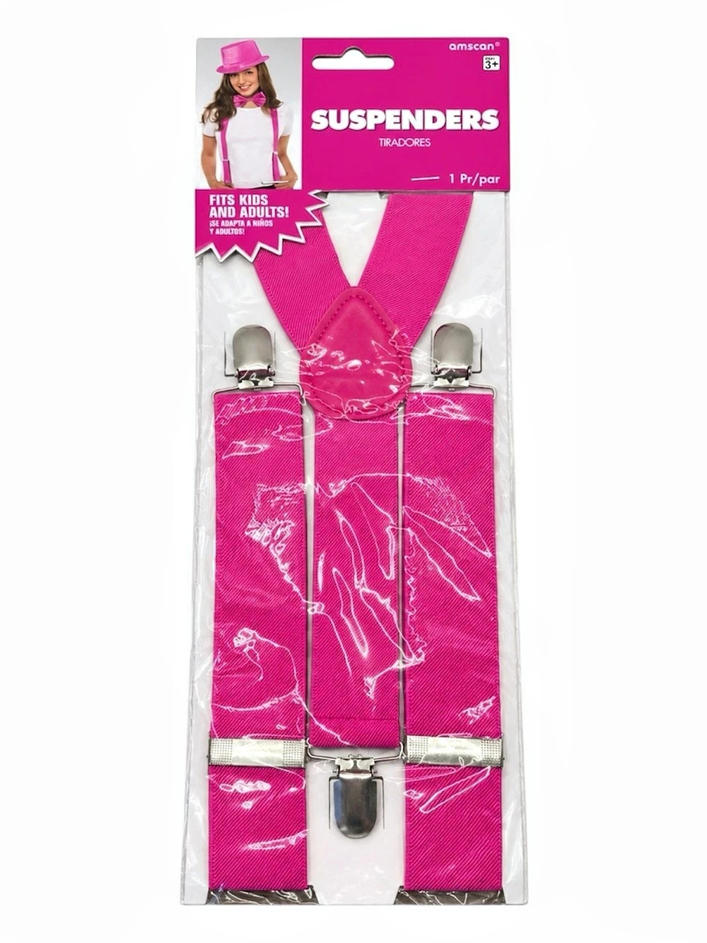 Amscan Hot Pink Adjustable Clip-On Suspenders – Kids & Adults,